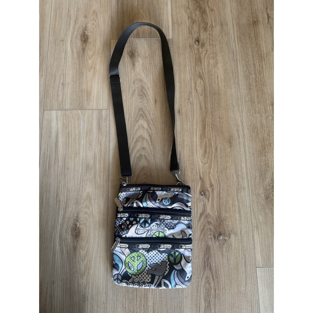 LeSportsac Crossbody Bag Multicolor All Over Print Y2K Peace Bird 9x7.5in 90s